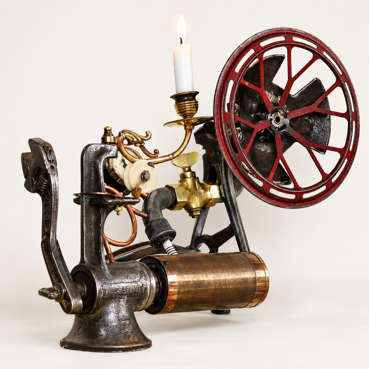 Reclaimed-metal gramophone sculpture