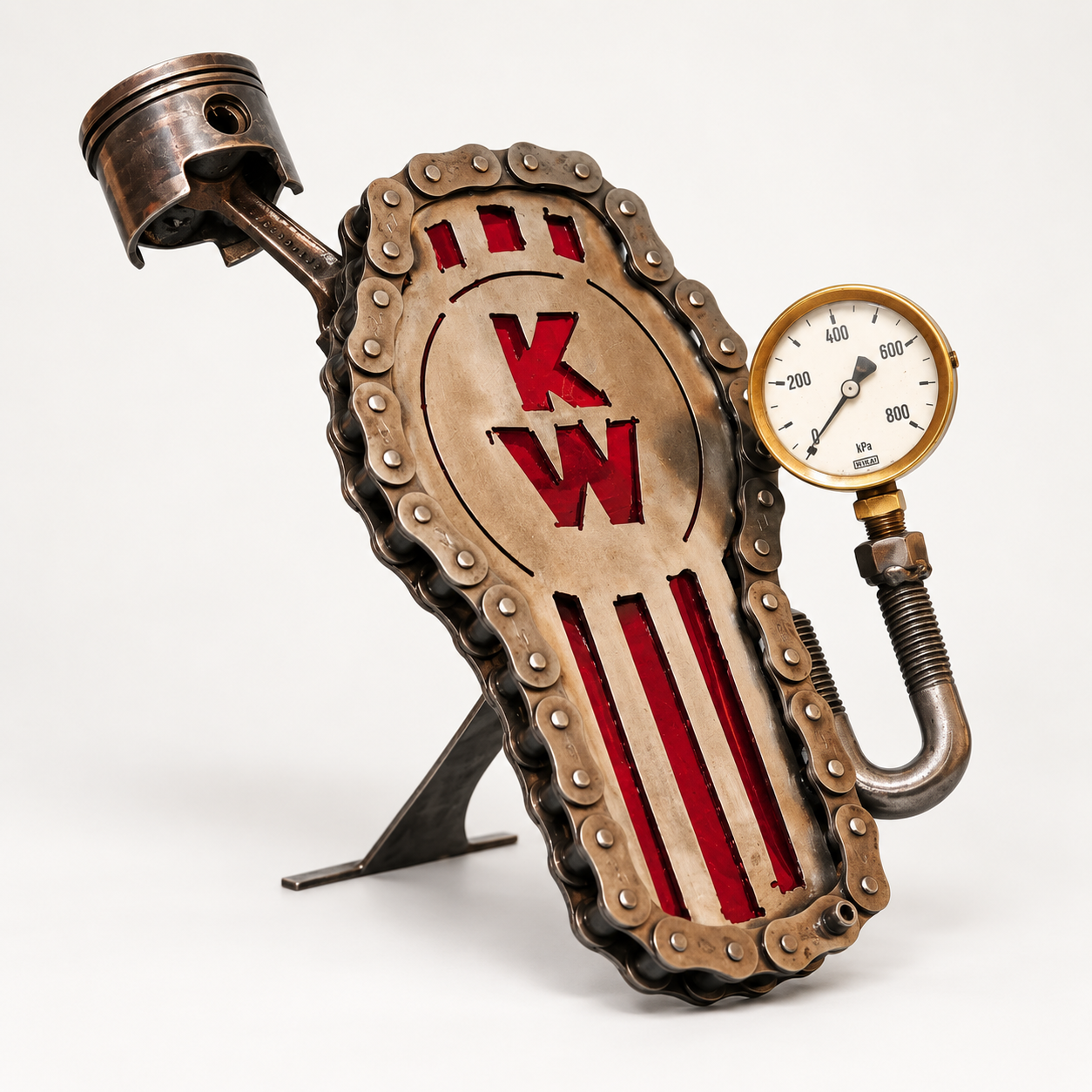 Kenworth-inspired reclaimed-metal sculpture