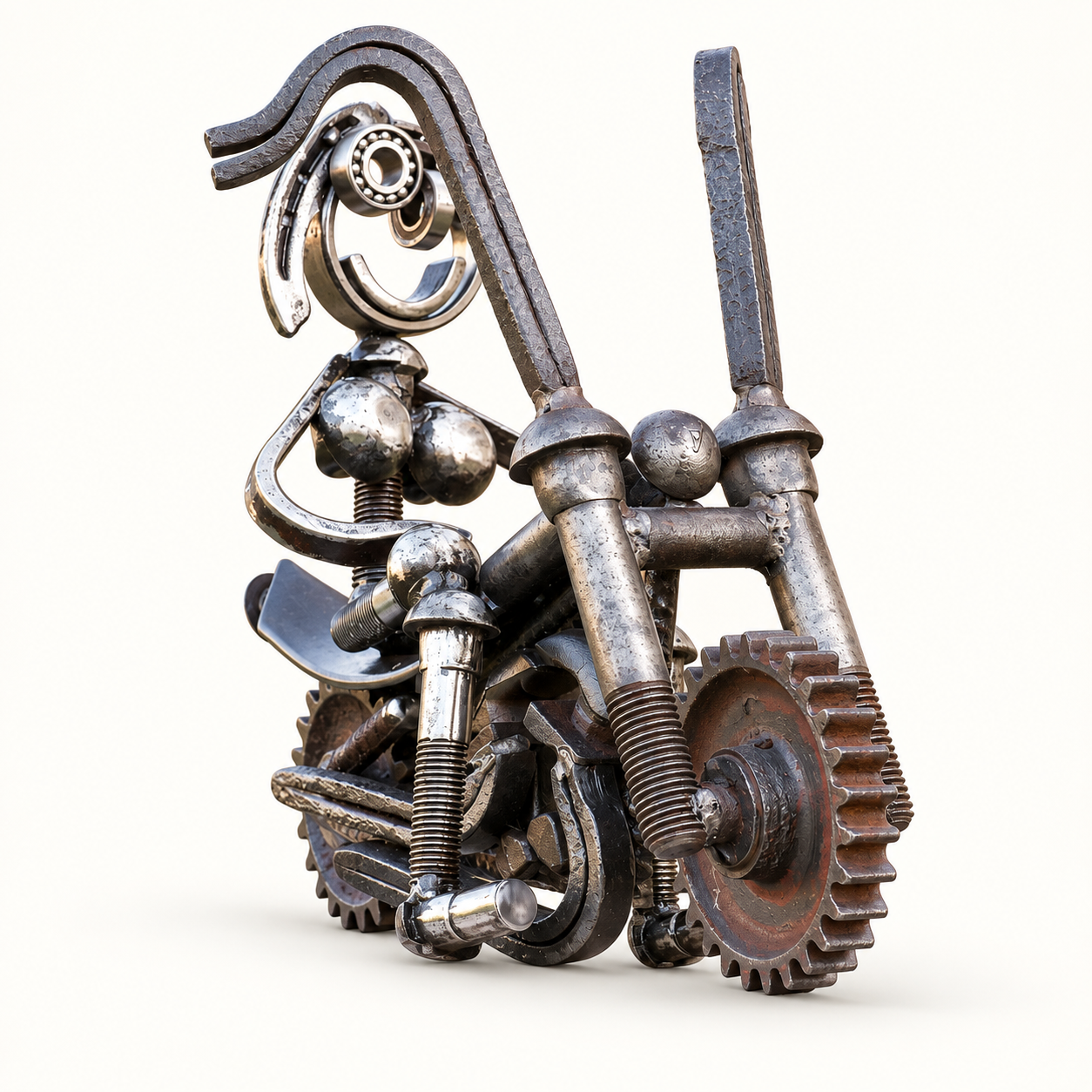 Cyclist sculpture made from reclaimed metal parts