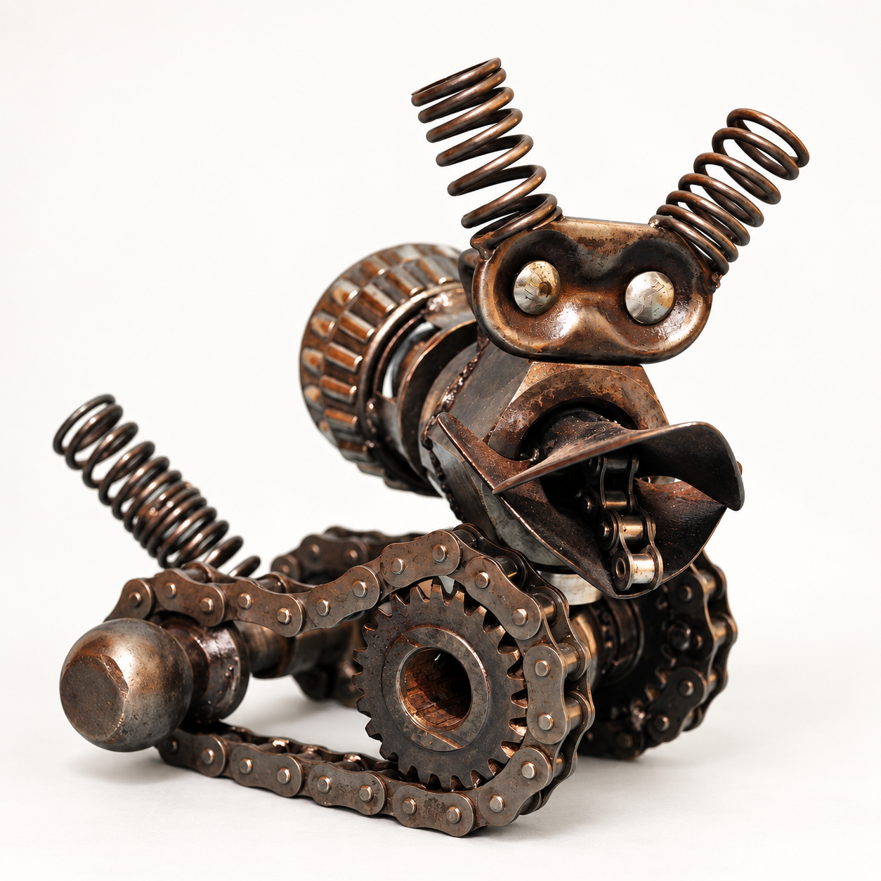 Robot dog sculpture made from reclaimed metal parts